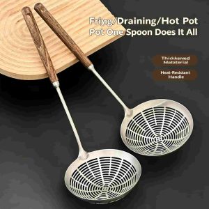 Wooden Handle Stainless Steel Skimmer Spoon
