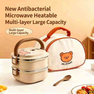 2-Layer Antibacterial Lunch Box with Insulated Bag